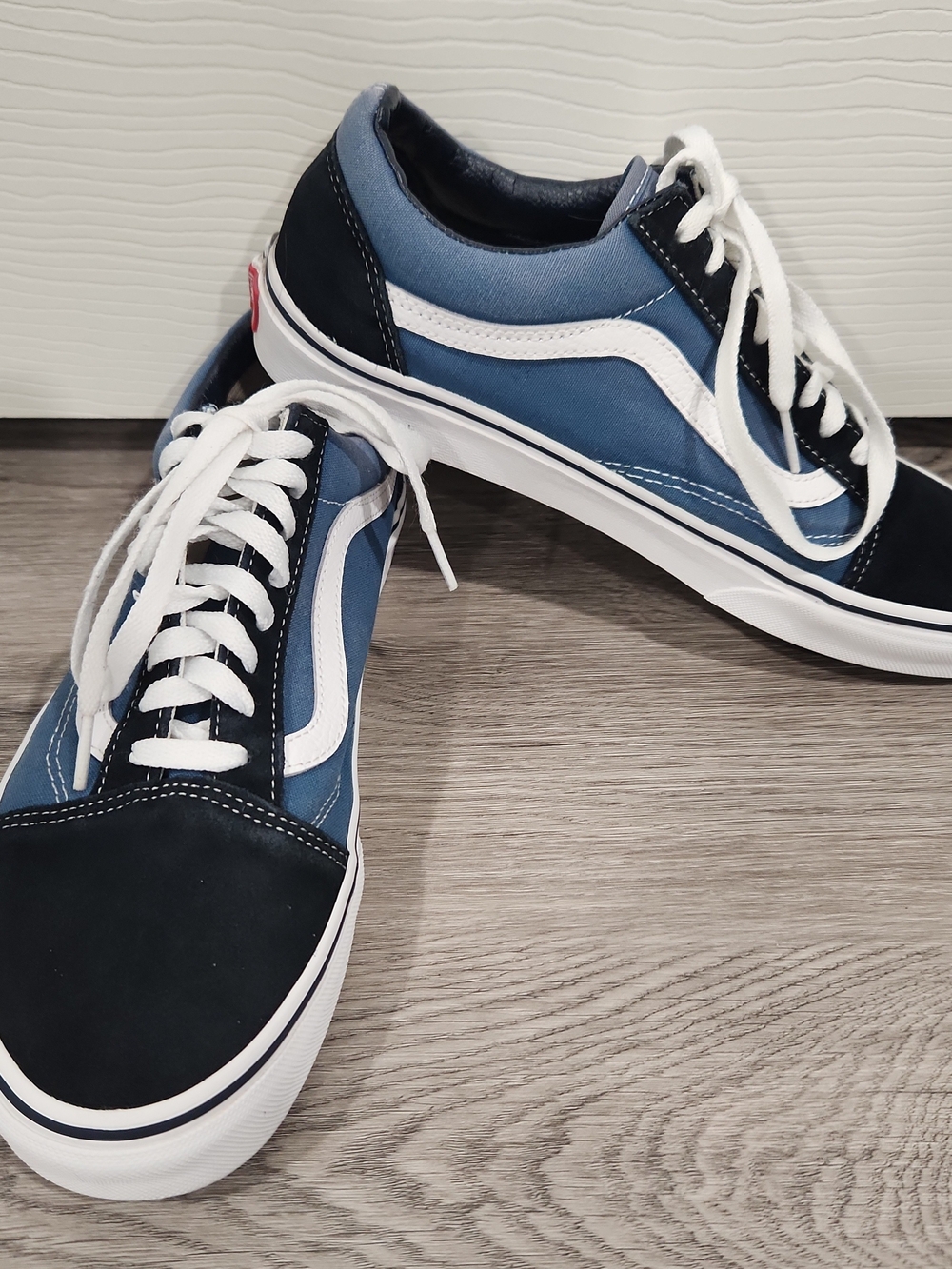 VANS Mens 9 Wmns 10.5 Old Skool Skate Shoes OG Navy Blue White Suede Very Good!!